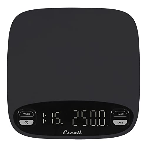 Escali Versi Kaffeewaage mit Timer, wiegt bis zu 3.000 Gramm / 6,6 lbs, wiederaufladbar - Schwarz, Standard von Escali