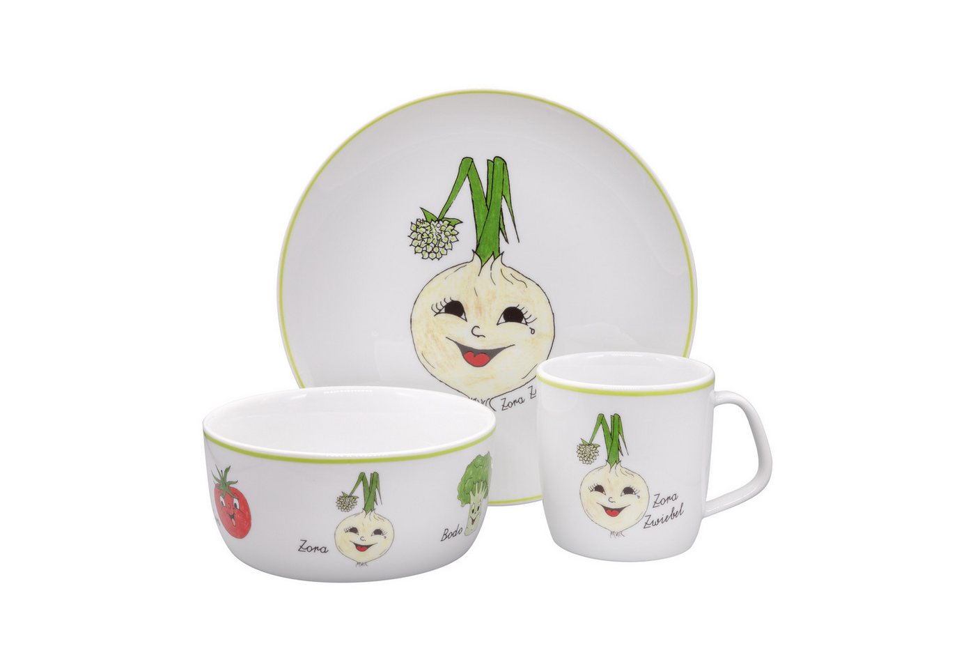 Eschenbach® PORZELLAN GERMANY Kindergeschirr-Set Kindergedeck Set 3-tlg. I Gesunde Freunde (3-tlg), 1 Personen, 3 Teile für 1 Person im Geschenkkarton von Eschenbach® PORZELLAN GERMANY