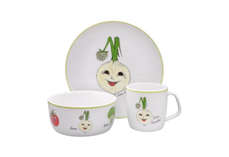 Eschenbach® PORZELLAN GERMANY Kindergeschirr-Set Kindergedeck Set 3-tlg. I Gesunde Freunde (3-tlg), 1 Personen, 3 Teile für 1 Person im Geschenkkarton von Eschenbach® PORZELLAN GERMANY