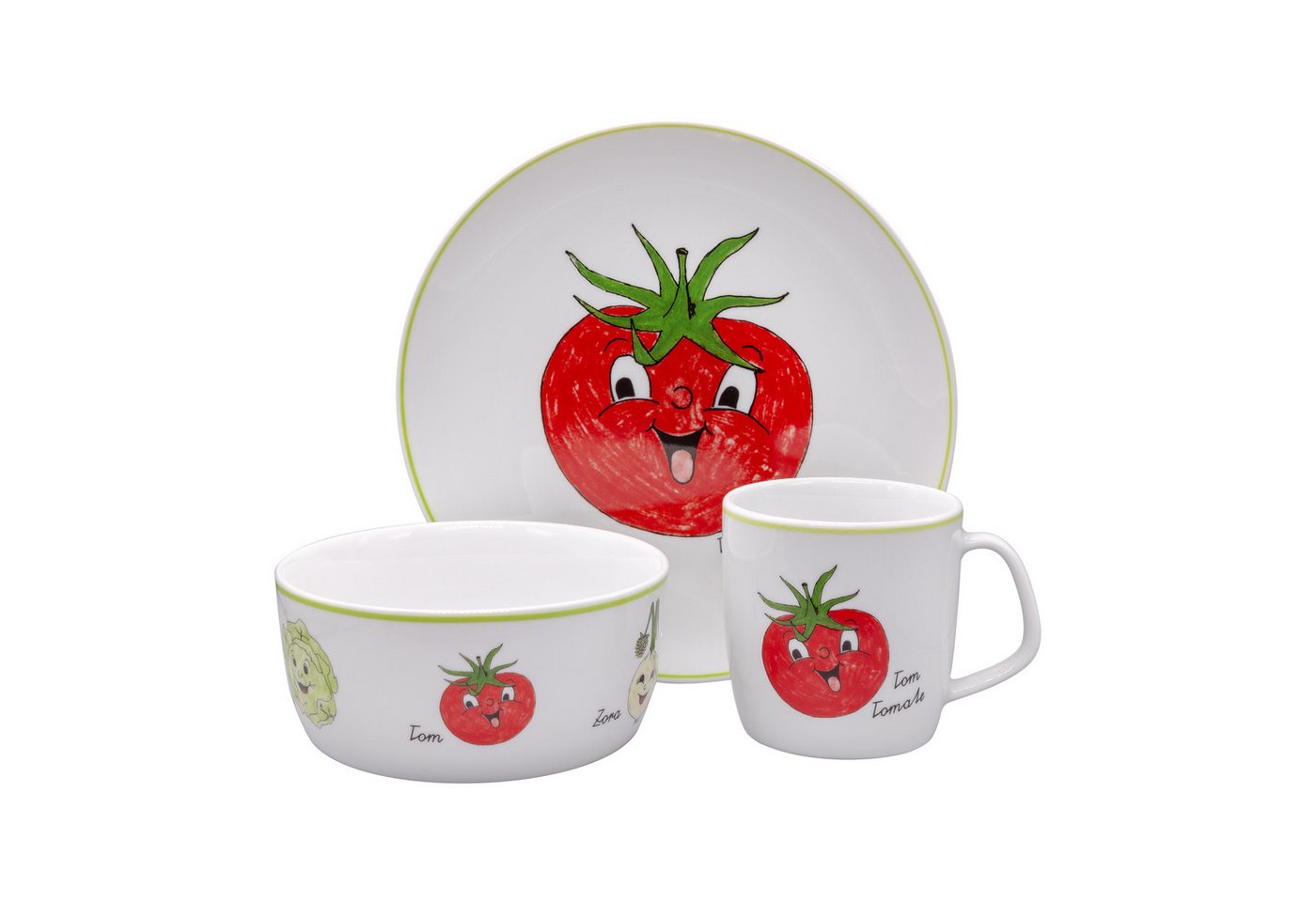 Eschenbach® PORZELLAN GERMANY Kindergeschirr-Set Kindergedeck Set 3-tlg. I Gesunde Freunde (3-tlg), 1 Personen, 3 Teile für 1 Person im Geschenkkarton von Eschenbach® PORZELLAN GERMANY