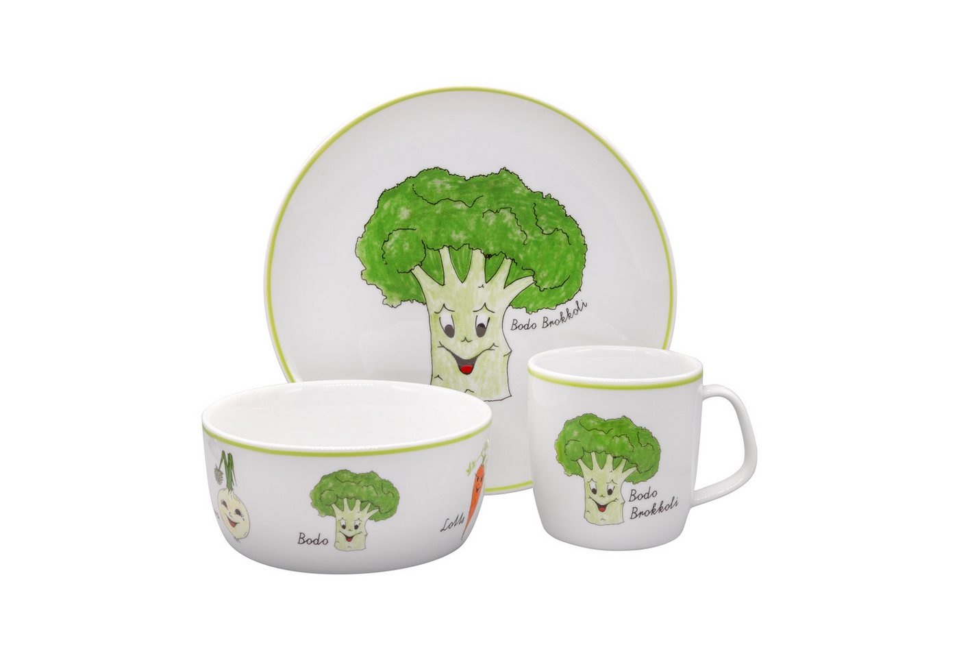 Eschenbach® PORZELLAN GERMANY Kindergeschirr-Set Kindergedeck Set 3-tlg. I Gesunde Freunde (3-tlg), 1 Personen, 3 Teile für 1 Person im Geschenkkarton von Eschenbach® PORZELLAN GERMANY