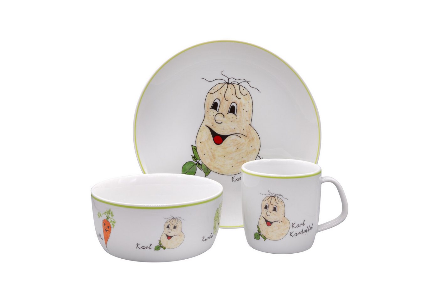Eschenbach® PORZELLAN GERMANY Kindergeschirr-Set Kindergedeck Set 3-tlg. I Gesunde Freunde (3-tlg), 1 Personen, 3 Teile für 1 Person im Geschenkkarton von Eschenbach® PORZELLAN GERMANY