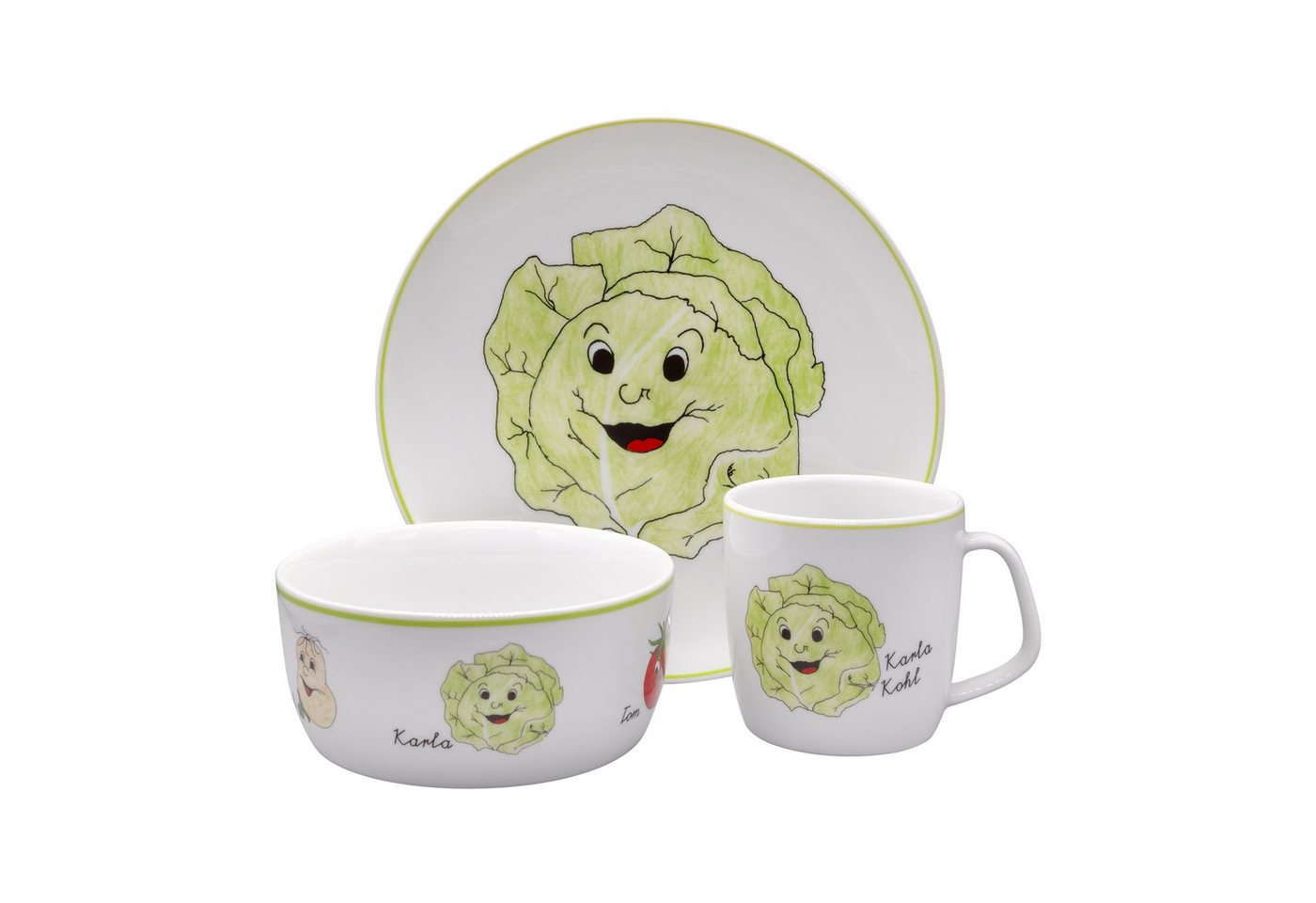 Eschenbach® PORZELLAN GERMANY Kindergeschirr-Set Kindergedeck Set 3-tlg. I Gesunde Freunde (3-tlg), 1 Personen, 3 Teile für 1 Person im Geschenkkarton von Eschenbach® PORZELLAN GERMANY