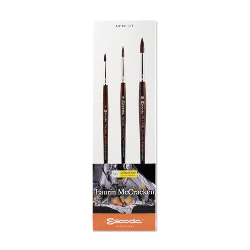 ESCODA Set 3 Aquarellpinsel - Nr. 4, Nr. 6, Nr. 10 Rund Spitz Kunsthaar Versàtil Set Laurin Mccracken Serie Fibra Versàtil Profesionell Handgefertigt in Barcelona. von Escoda