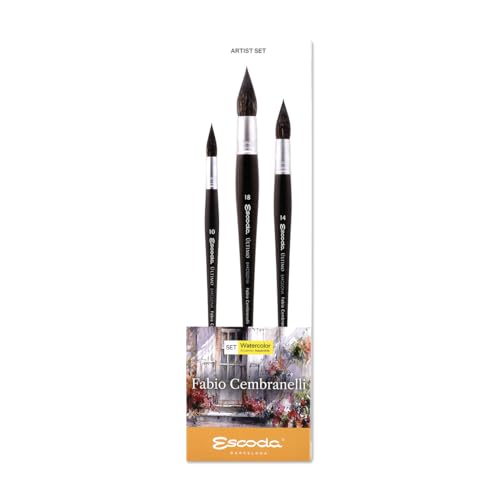 ESCODA Set 3 Aquarellpinsel - Nr. 10, Nr. 14, Nr. 18 Französischer Aquarellpinsel Rund Kunsthaar Fehhaar Set #1 Fabio Cembranelli Serie Último Profesionell Handgefertigt in Barcelona. von Escoda
