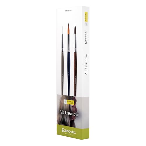Escoda Signature Artist Aquarellpinsel-Set, Ale Casanova Set #1, enthält Chronos (synthetische Mischung), runde Größe 14, Perla Round Größe 8 und Versatil (synthetischer Kolinsky), rund, Größe 10 von Escoda