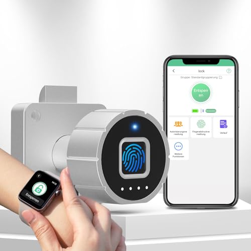 Eseesmart Schrankschloss Möbelschloß Sicherheit Schubladenschloss Aufschraubschloss mit Fingerabdruck Bluetooth APP Set für Schubladen Schränke 22mm von Eseesmart