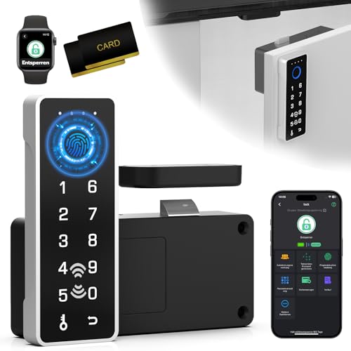 Eseesmart Schubladen Schloss mit Fingerabdruck, Smart RFID Fingerprint Möbelschloss mit Zahlencode APP, Tastatur Digitales Elektronisches Schlüsselloses Schubladenschloss für Schrank Spind Möbel von Eseesmart