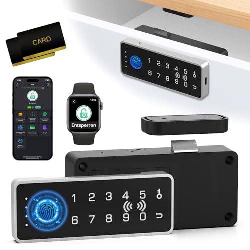 Eseesmart Schubladen Schloss mit Fingerabdruck, Smart RFID Fingerprint Möbelschloss mit Zahlencode APP, Tastatur Digitales Elektronisches Schlüsselloses Schubladenschloss für Schrank Spind Möbel von Eseesmart