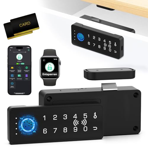 Eseesmart Schubladen Schloss mit Fingerabdruck, Smart RFID Fingerprint Möbelschloss mit Zahlencode APP, Tastatur Digitales Elektronisches Schlüsselloses Schubladenschloss für Schrank Spind Möbel von Eseesmart