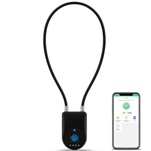 Fingerabdruck Schloss, Eseesmart Kabelschloss Vorhängeschloss mit Fingerabdruck APP, 38cm Langes Seilschloss Wetterfest Sicherheit Schloss für Gepäck Rucksack Koffer Spind von Eseesmart