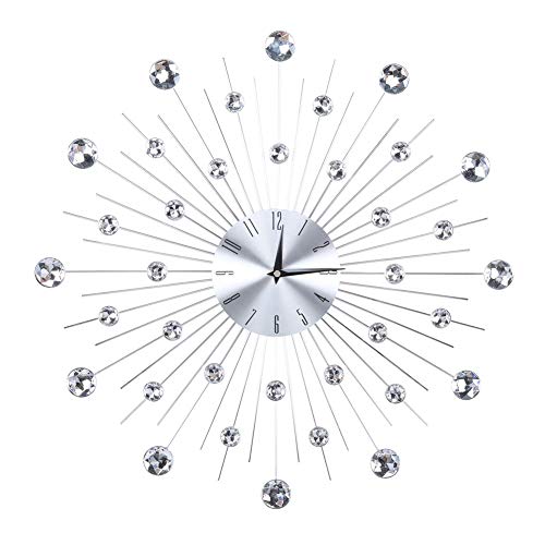 Esenlong Große Wanduhr Funkelnden Bling Metallic Wanduhr mit Diamant Silber Dekorative Uhr für Wohnzimmer Schlafzimmer Büro Dekoration von Esenlong