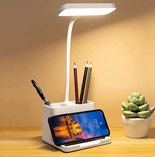 LED Schreibtischlampe mit Stift/Telefonhalter, USB wiederaufladbare Leselampe, Flexible Touch Tischlampe 3-Farbmodi& Dimmen, Schreibtischleuchten für Studie Home Office Schlafsaal(quadratisches Licht) von Esenlong