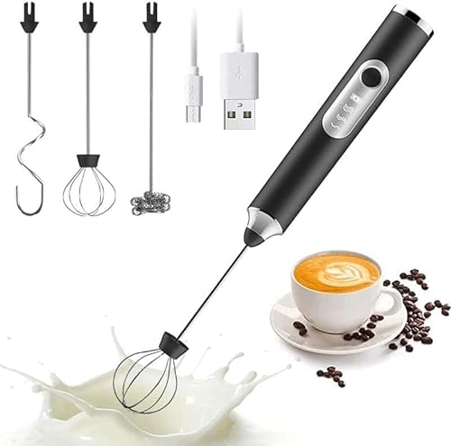 Schaum-Mixer, elektrischer Hand-Milchaufschäumer mit 3 Köpfen, Kaffee-Schneebesen, Schaumstoff-Mixer mit USB wiederaufladbar, 3 Geschwindigkeiten für Latte, Cappuccino, heiße Schokolade, Ei von Esenlong