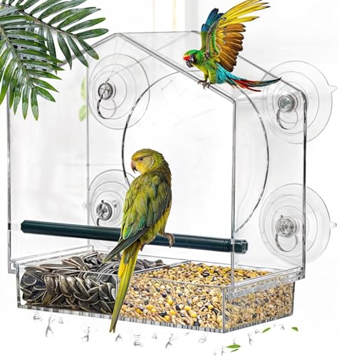 Transparent Fenster Futterhaus für Vögel, Vogelhaus Fensterscheibe mit Saugnäpfen, Vogelhäuschen Futterspender,Vogelfutterspender Acryl Vogelhaus Window Bird Feeder mit Futterkassette für Wildvögel von Esenlong