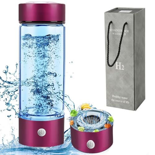 Wasserstoff Wasserflasche, Wasserstoff Wasser Generator, Alkalisches Wasser Ionisator Wasserflaschen-Maker, Wasserstoff-reiche Wasser-Glas-Gesundheitsbecher, für Heimreisen, bis 1500PPB (Rosenrot) von Esenlong