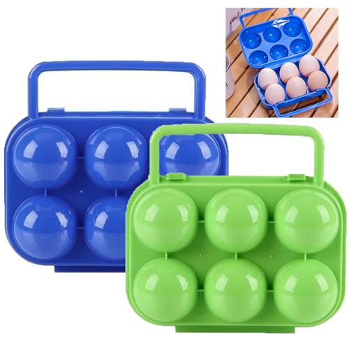 Esforzarse 2 Stück Tragbare Eierbehälter Eierträger, 6 Gitter Eier Aufbewahrungsbox mit Griff, Tragbare Ei Aufbewahrungsbox, Eierbehälter für Unterwegs, Eierbox für Camping Kühlschrank Outdoor von Esforzarse