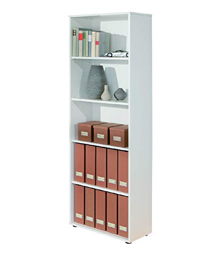 Dmora Bücherregal mit 5 Ebenen aus weißem Laminat von Dmora