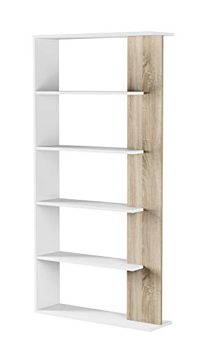 Dmora - Bücherregal Columbia, Doppelseitiges Bücherregal mit 5 Böden, Büro- oder Schlafzimmertrennregal, cm 90x25h180, Weiß und Eiche von Dmora