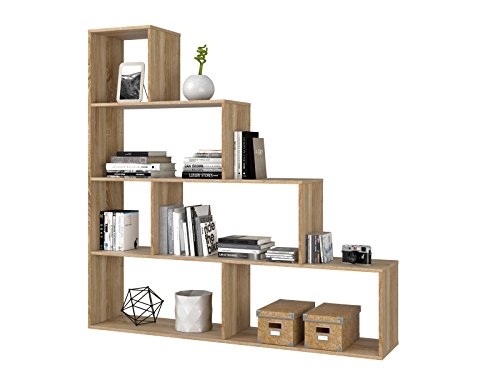 Dmora - Bücherregal Vancouver, Doppelseitiges Bücherregal mit 6 Einlegeböden, Trennregal mit Bürofächern, cm 145x29h145, Eiche von Dmora