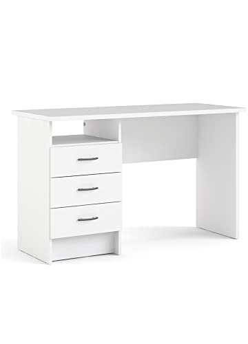 Dmora Linearer Schreibtisch mit drei Schubladen, weiße Farbe, Maße 120 x 72 x 48 cm von Esidra