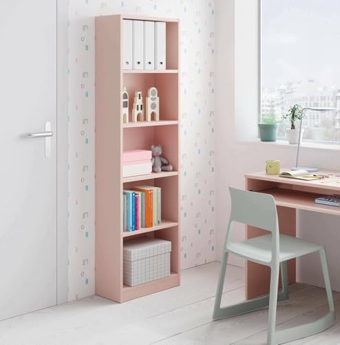 Dmora - Buchhandlung Pomona, Hohes Bücherregal mit 5 Regalen, Büro- oder Schlafzimmerregal, Modernes Regal mit Fächern, cm 52x25h80, Rosa von Dmora