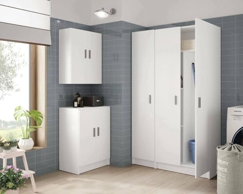 Dmora - Detroit Wandschrank, Zusatzgarderobe mit 2 Türen, Mehrzweck-Badezimmer- oder Wäscheschrank, 59x27h60 cm, Weiß von Dmora