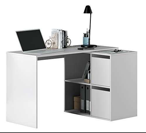 Dmora - Schreibtisch Milwaukee, Modularer Schreibtisch mit Regal, Arbeits- oder Bürotisch mit mehreren Positionen und Eckmontage, cm 152x49h74, Weiß von Esidra