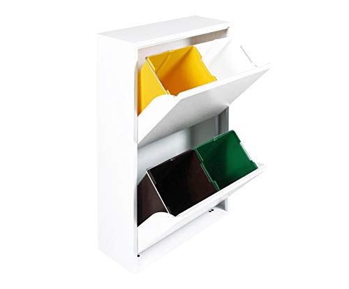 Dmora Platzsparender Abfalleimer für differenziert mit vier Eimer, Farbe weiß, Maße 60 x 92 x 25 cm von Dmora