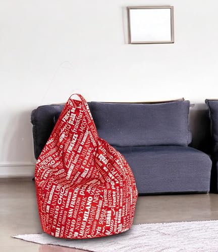 Dmora Sitzsack mit Schriftmuster, rot und weiß, Maße 80 x 120 x 80 cm von Talamo Italia