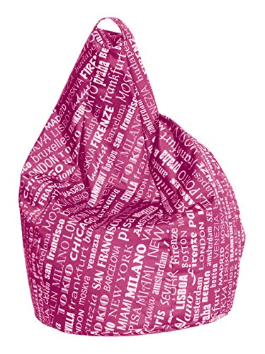 Dmora Sitzsack mit Schriftzug Fantasie, Fuchsia und Weiß, Maße 80 x 120 x 80 cm von Talamo Italia