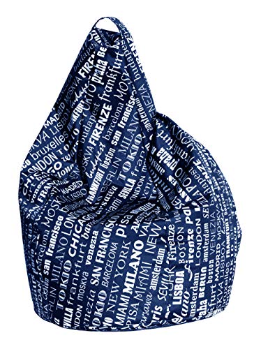 Dmora Sitzsack mit Schriftzug Fantasy, blau und weiß, Maße 80 x 120 x 80 cm von Talamo Italia