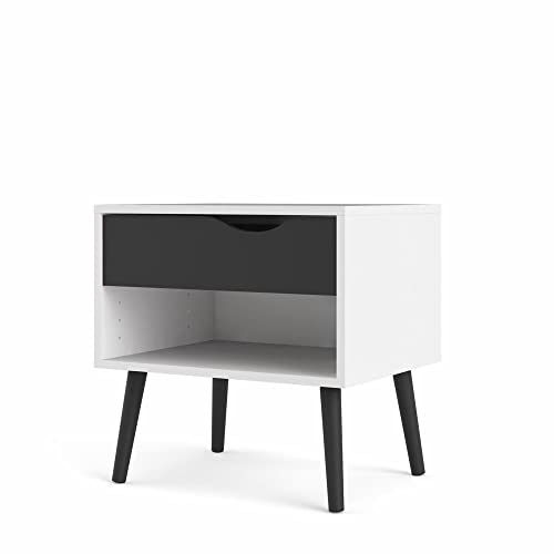 Nachttisch mit einer Schublade und einem Ablagefach, schwarz-weiß, Maße 50 x 49 x 39 cm von Esidra