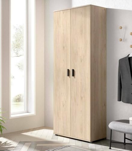 Dmora - 2-türiger Mehrzweckschrank Forcola, Multifunktionaler Besenhalterschrank, Schuhschrank, 78x35h190 cm, Eiche von Dmora