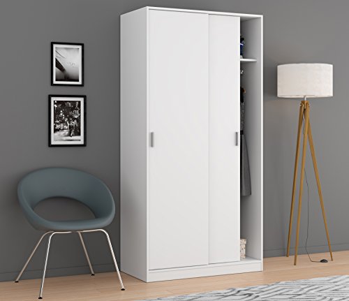 Dmora - Garderobe Lansing, Schlafzimmer Kleiderschrank mit 2 Schiebetüren, Schrank mit Regal und Kleiderbügelstange, cm 100x50h200, Weiß von Dmora