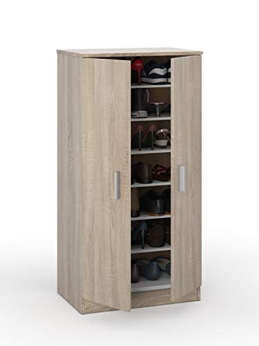 Dmora Multifunktions-Kleiderschrank mit 2 Türen mit 6 Regalen, Mehrzweck-Schuhregal, Aufbewahrungsschrank mit Regalen, cm 55x36h108, Farbe Eiche von Dmora