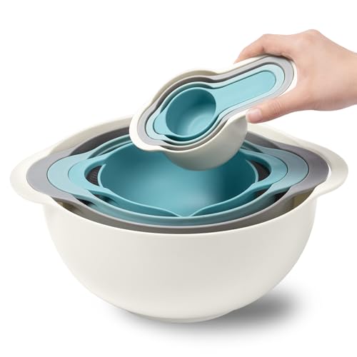 8-Teiliges Rührschüssel-Set Aus Kunststoff, Ineinander Stapelbare Schüsseln Mit Griff, Inkl. 2 Rührschüsseln, Zum Kochen Und Backen in Der Küche, Platzsparendes Zubehör Für Wohnmobil Und Camping von Esie Houzie