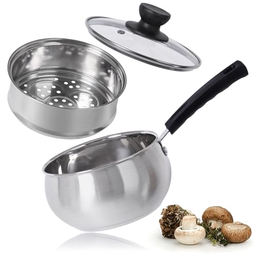 Edelstahl Kochtopf , 1.5 QT Mehrzweck-Kochtöpfe für alle Herdplatten,zum Kochen von dampfendem Gemüse, Suppen,Antihaft-Saucenpfanne mit Dampfgarer & Glasdeckel Edelstahl Kochtopf , 1.5 QT Mehrzweck-Kochtöpfe für alle Herdplatten,zum Kochen von dampfendem Gemüse, Suppen,Antihaft-Saucenpfanne mit Dampfgarer & Glasdeckel von Esie Houzie