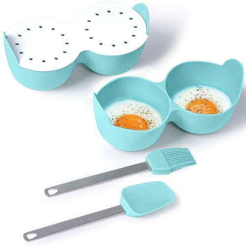 Ei-Roacher, 2 Stück Ei-Roacher Cup, Silikon-Eibecher mit Ringständern zum Kochen, Antikleber-Ei-Pod für Mikrowelle oder Kochfeld-Ei-Kochen, Poached-Ei-Dampfer zum Frühstück, Blau von Esie Houzie