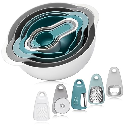 Esie Houzie Rührschüssel 13er set,Mixing Bowl Set, Kunststoff Salatschüssel Rutschfest Stapelbar Servierschalen BPA-frei Ideal zum Kochen/Backen/Aufbewahrung von Esie Houzie