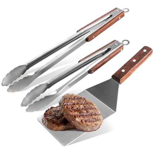 Grillzange Edelstahl,Lange Grillzange Küchenzange Grill Pfannenwender Grillwender BBQ Werkzeugset 3Pcs küchenhelfer für Outdoor und Indoor and Familie von Esie Houzie