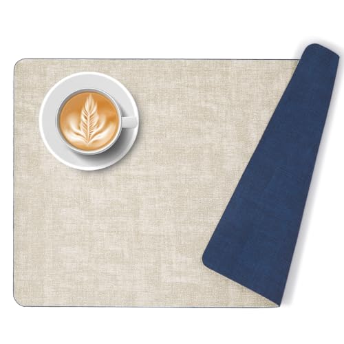 Kunstleder Tischsets 4er Set - Reversible Hitzebeständige Tischsets wasserdichte rutschfeste Tischsets Für Den Esstisch, Abwischbare Waschbare Vinyl Tischsets Für Zuhause Küche Marine （Blau/Beige von Esie Houzie