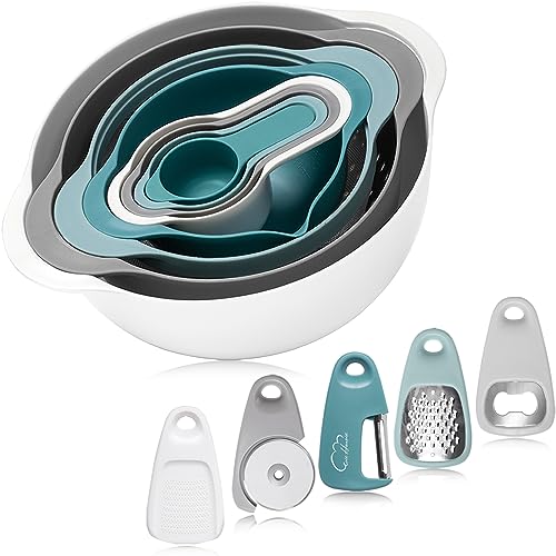 Rührschüsseln Set,13er-pack Mixing Bowl Set,Kunststoff Salatschüssel Rutschfest Stapelbar Servierschalen für Küche Platzsparend und Kochen Backen von Esie Houzie