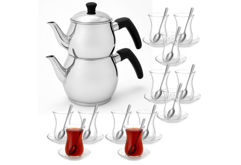 EsinHome Caydanlik-Teekanne Türkische Caydanlik Teekanne aus Edelstahl – Induktionsgeeignet von EsinHome