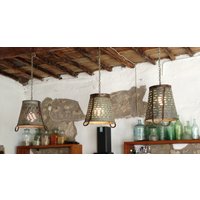 Metall Oliven Korb Lampe, Pendelleuchte, Industrie Beleuchtung, Deckenkorb Lampe von Eskiden