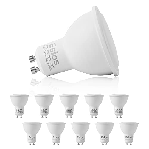 Eslas GU10 LED Warmweiss, 6W 600 Lumen LED Leuchtmittel, Ersatz für 60W Glühbirne, 3000K Gu10 LED Lampen Warmweiß, 120° Abstrahlwinkel, Nicht-dimmbar, 10er-Pack von Eslas