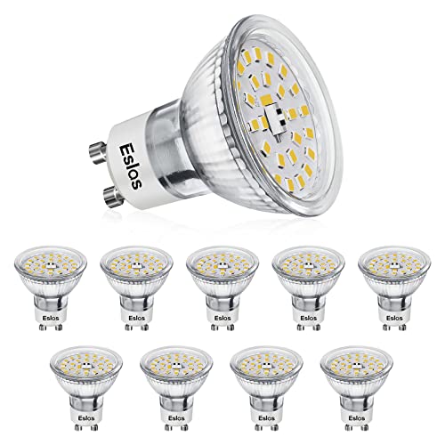 Eslas Gu10 LED Kaltes Weiß CRI>90, 5W 550Lm, 6000K Kaltesweiss, 50W Halogenlampen Ersetzt, 120 Grad Abstrahlwinkel, GU10 LED Reflektorlampe, Nicht-Dimmbar, 10 Stück von Eslas
