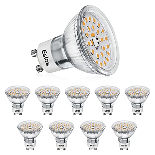 Eslas Gu10 LED Warmweiß CRI>90, 5W 550Lm, 3000K Warmweiss, 50W Halogenlampen Ersetzt, 120 Grad Abstrahlwinkel, GU10 LED Reflektorlampe, Nicht-Dimmbar, 10 Stück von Eslas