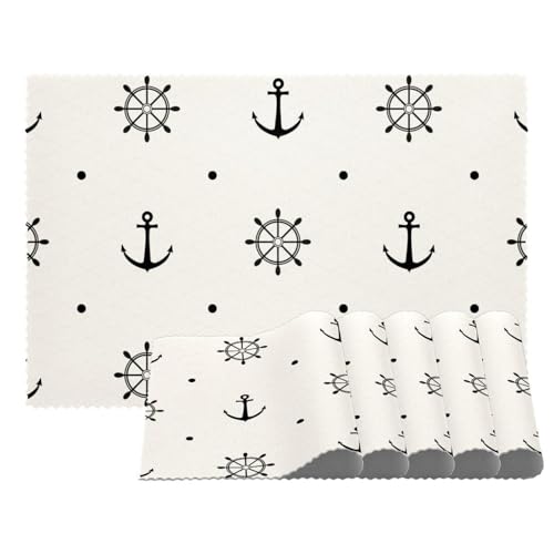 Anchor Monochrome Platzsets, hitzebeständige Tischsets, 4er-Set, waschbar, rutschfest, schmutzabweisend, für den Außenbereich, Tischset für Tisch, Küche, Esszimmer, leicht zu reinigen von Eslifey