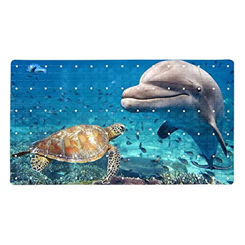 Badewannen-Duschmatte, rutschfest, Delfin, Meeresschildkröte, Unterwasser-Badewannenmatten mit Saugnäpfen und Abflusslöchern, weiche Duschmatte, 39,9 x 70,9 cm Badewannen-Duschmatte, rutschfest, Delfin, Meeresschildkröte, Unterwasser-Badewannenmatten mit Saugnäpfen und Abflusslöchern, weiche Duschmatte, 39,9 x 70,9 cm von Eslifey